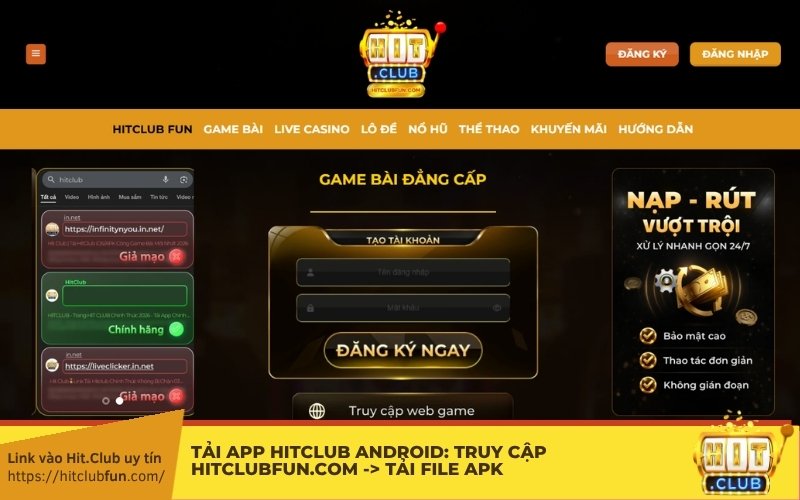 Tải App HitClub Android: Truy cập casinostortingsbonus.nl -> Tải file APK -> Mở quyền "Nguồn không xác định" -> Cài đặt & Chiến ngay!